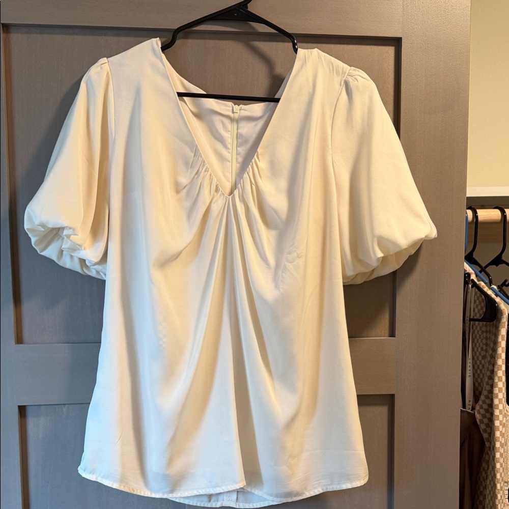 Trendy Boutique Cream V-Neck Blouse